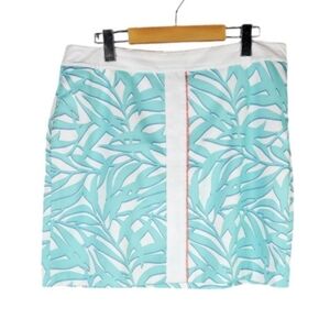 Greg Norman Golf Skort Stretch Skirt Leaf Pattern White/Teal Size 8 Summer